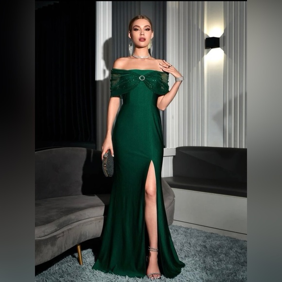 green emerald velvet dress Florence Waterfall Dress in Forest Green Satin